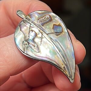 Vintage Taxco Signed Mexican Sterling Silver & Abalone Leaf Brooch